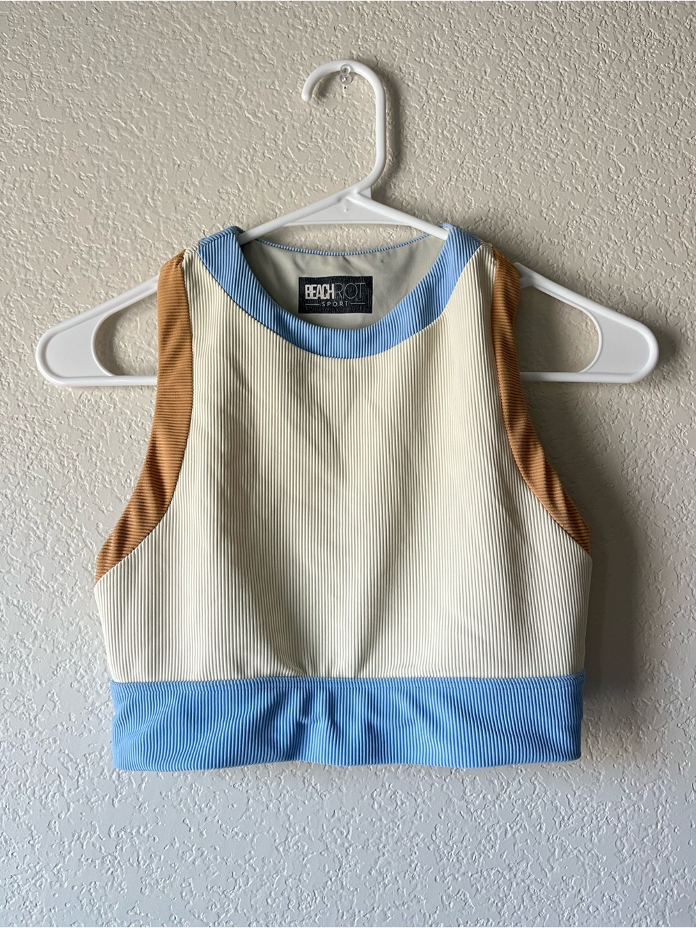 Beach Riot Sports Bra Neutral Color Block High Neck Owala Blue
